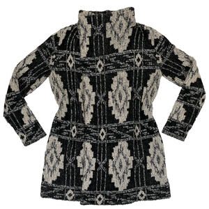 Lucky Brand Aztec Jacquard Sweater Coat S Metallic Black Gray 7W51305